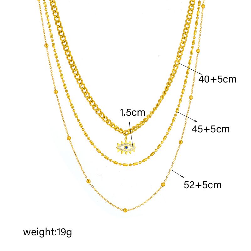 Stainless Steel Multilayer Retro Eye Pendant Necklace Chain