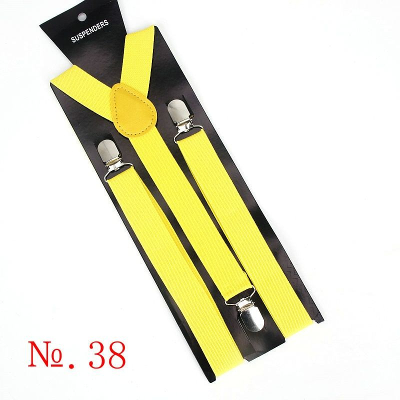 Unisex Yellow Elastic Leather Trim Adjustable Suspender #38