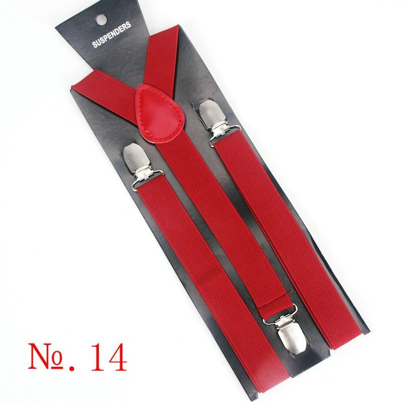 Unisex Red Elastic Leather Trim Adjustable Suspender #14