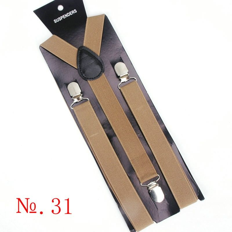 Unisex Khaki Elastic Leather Trim Adjustable Suspender #31