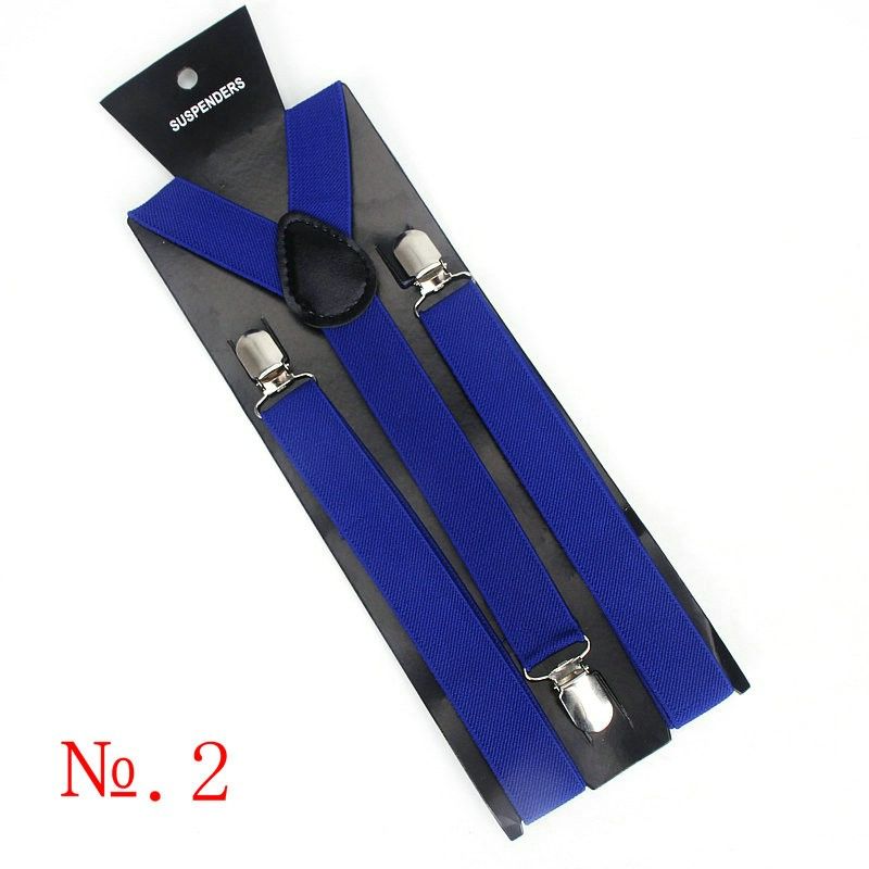 Unisex Royal Blue Elastic Leather Trim Adjustable Suspender #2