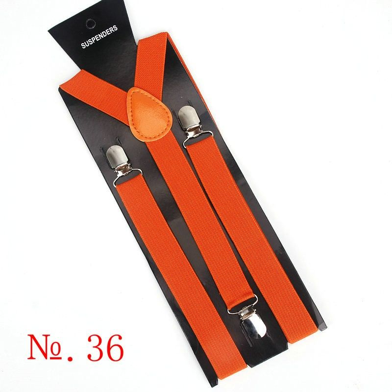 Unisex Orange Elastic Leather Trim Adjustable Suspender #36