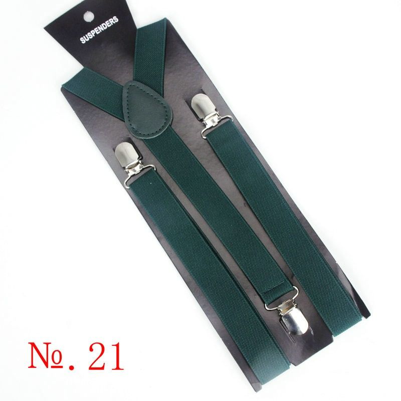 Unisex Green Elastic Leather Trim Adjustable Suspender #21