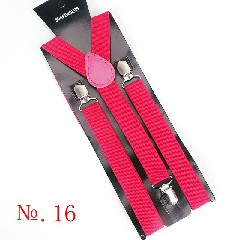 Unisex Hot Pink Elastic Leather Trim Adjustable Suspender #16