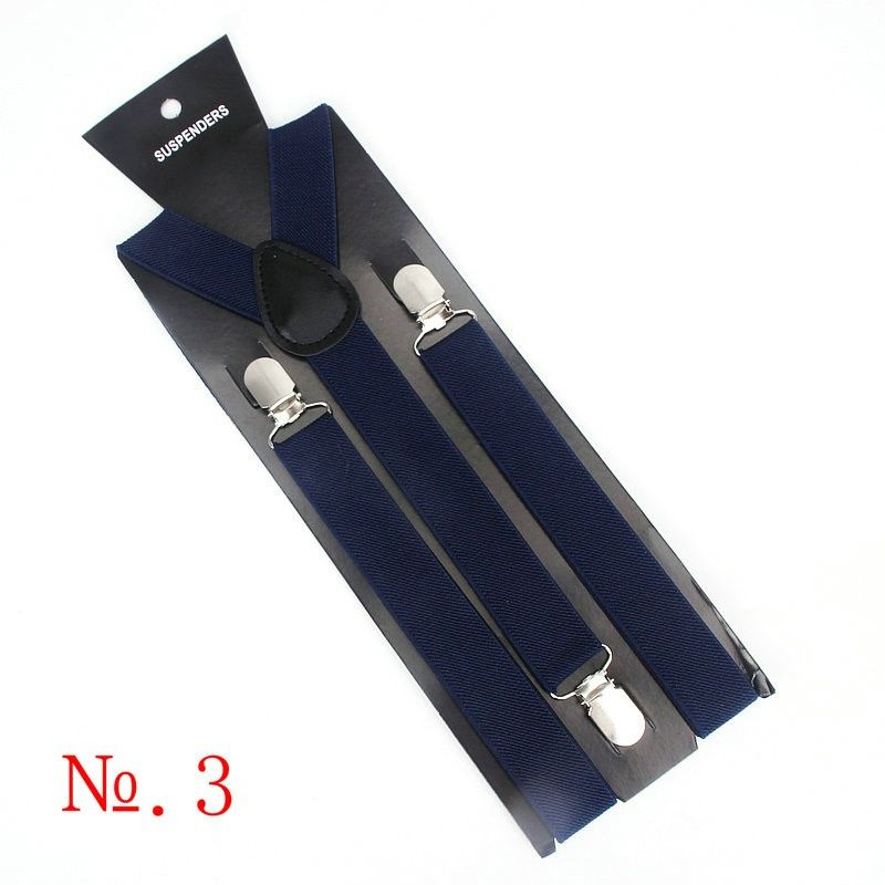 Unisex Navy Blue Elastic Leather Trim Adjustable Suspender #3