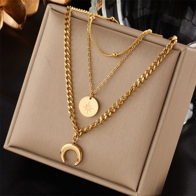 Stainless Steel Gold Finish Multilayer 3 Layer Chain Necklace