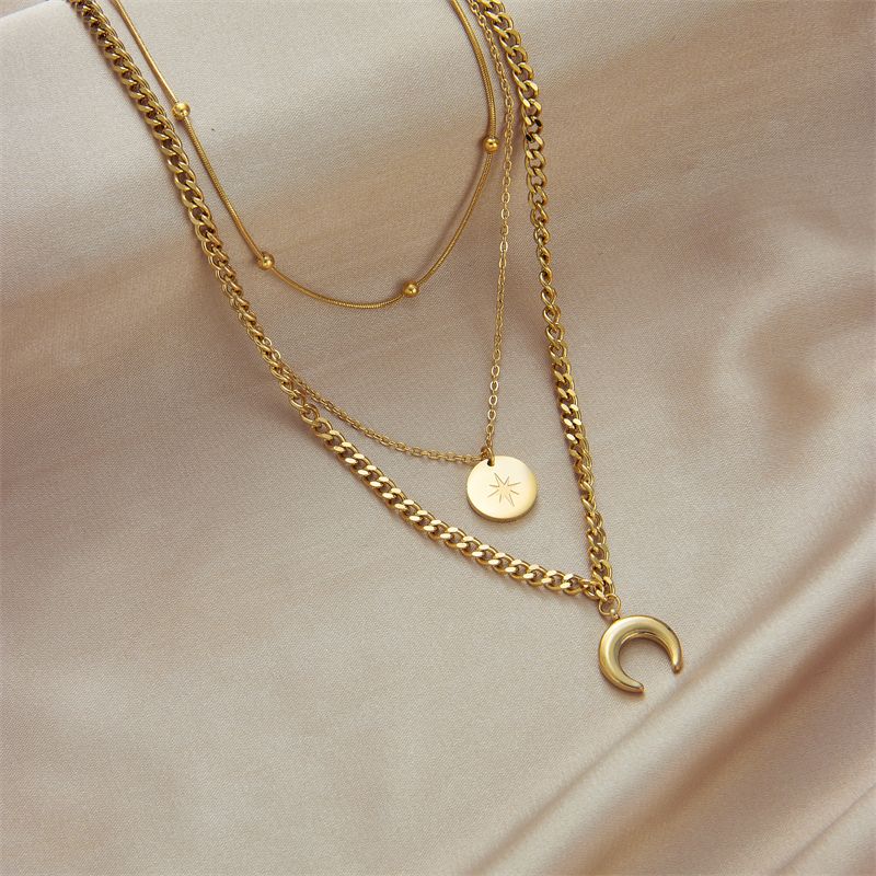 Stainless Steel Gold Finish Multilayer 3 Layer Chain Necklace