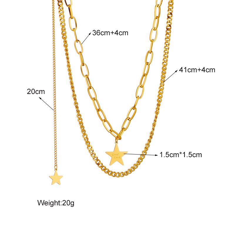 Stainless Steel Gold Finish Star Pendants Necklace