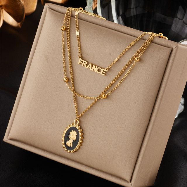Stainless Steel Gold Finish Multi-Layer Letter Necklaces
