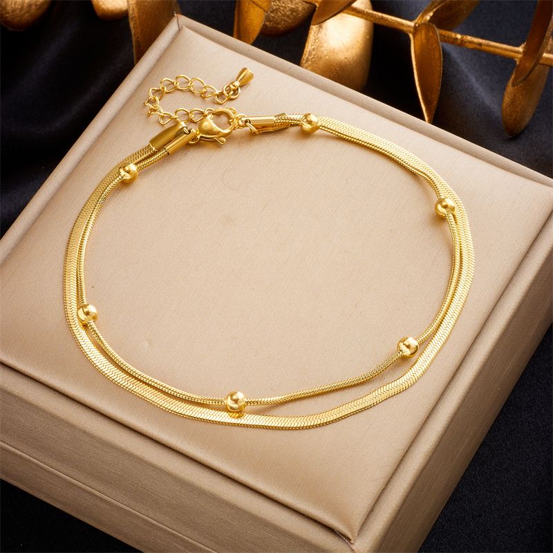 Stainless Steel Gold Finish Double-Layer Anklets