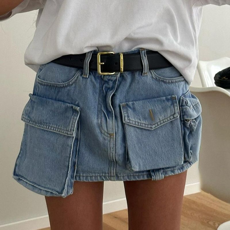Non-Stretch Denim Pocket Mini Skirt Size: L