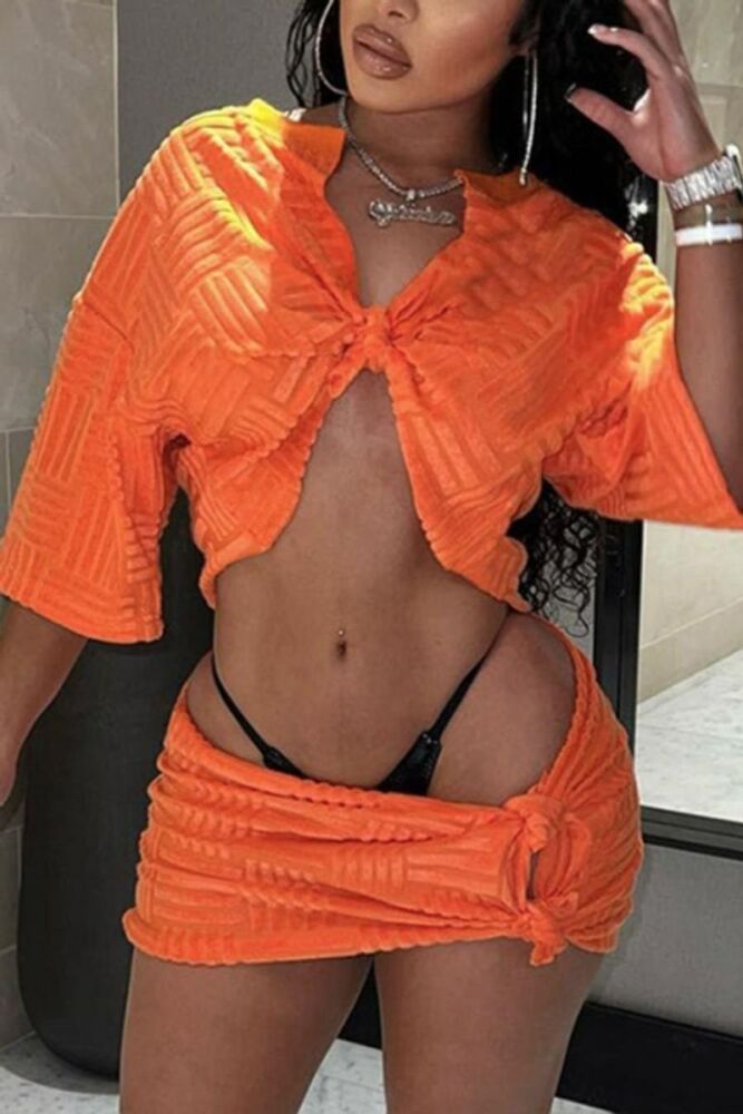 SIZE: M Orange Stretch Color Mini Skirt Set SKU: OSCMSS-2PM