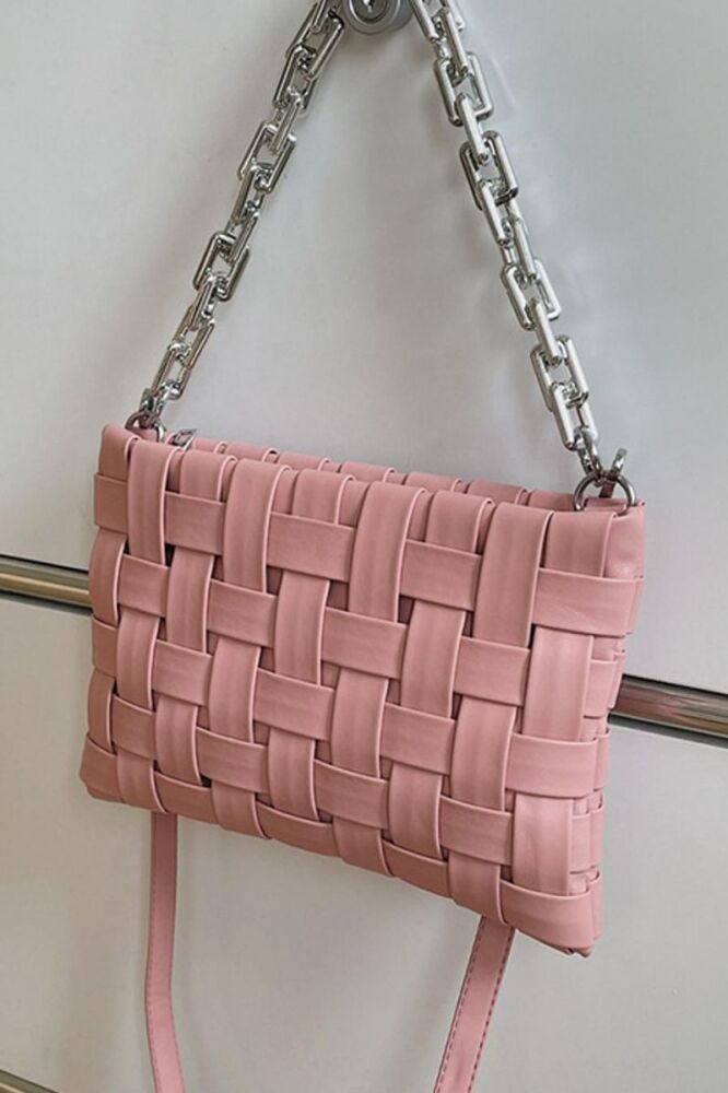 Weave PU Leather Zip-Up Shoulder Handbag