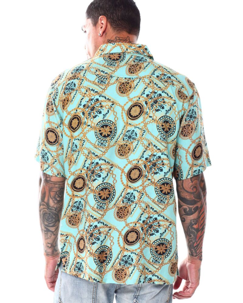 Baroque Printed Short Sleeve Rayon Woven Shirt Size: 1XL