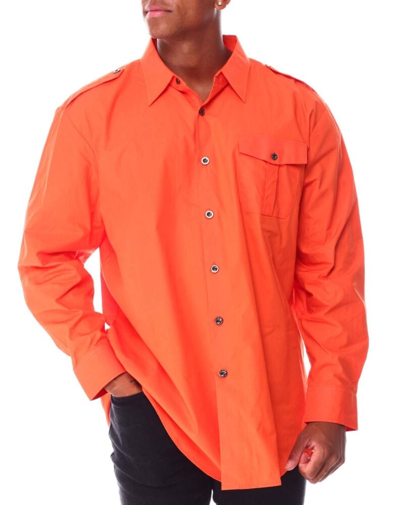 Orange Long Sleeve Solid Woven Shirt (B&T) Size: 4XL