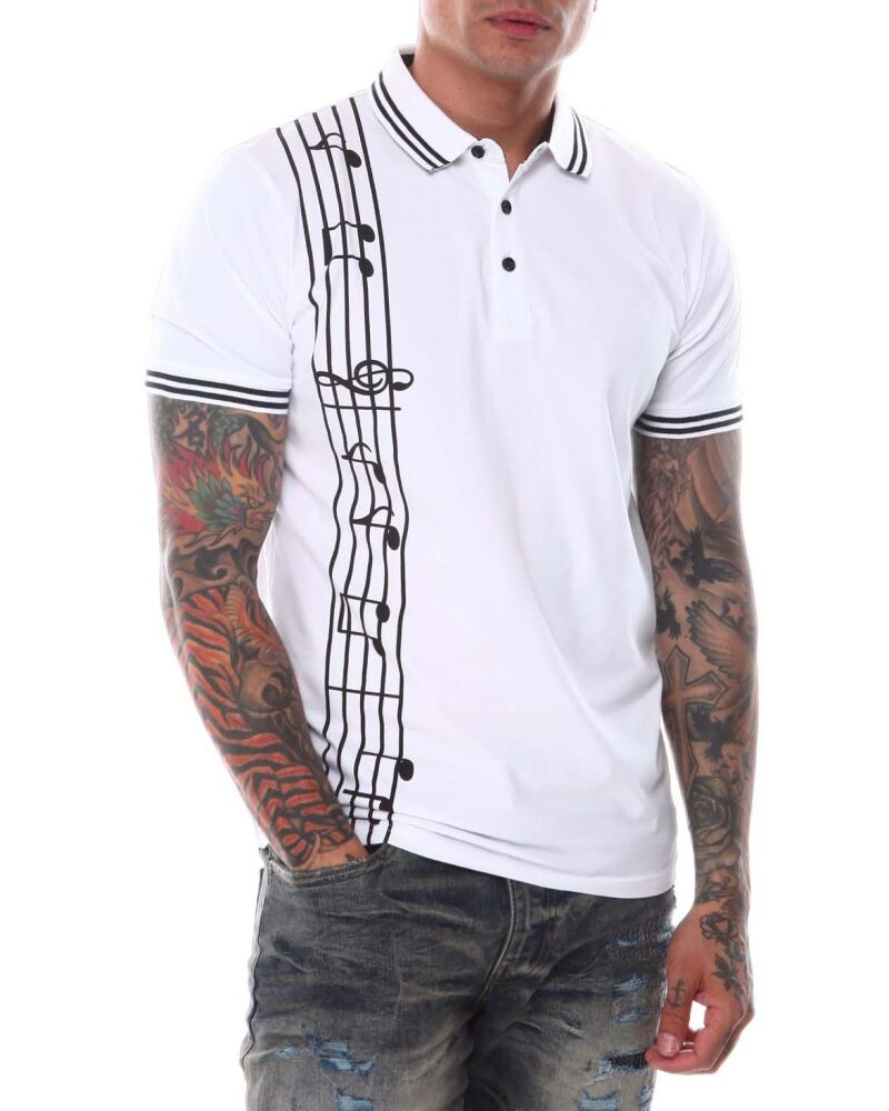 Musical Notes White Polo Size: S