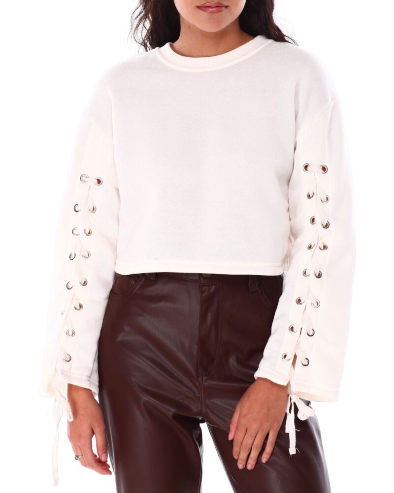 The Lace Up Sleeve Crop Sweater Size: L
