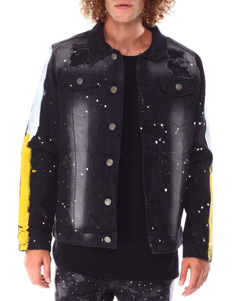 Oversize Rip & Repair Painted Black Denim Jacket Size: ML