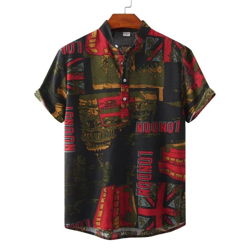 Non-Stretch Letter Printed Short Sleeve Shirt Size: M
