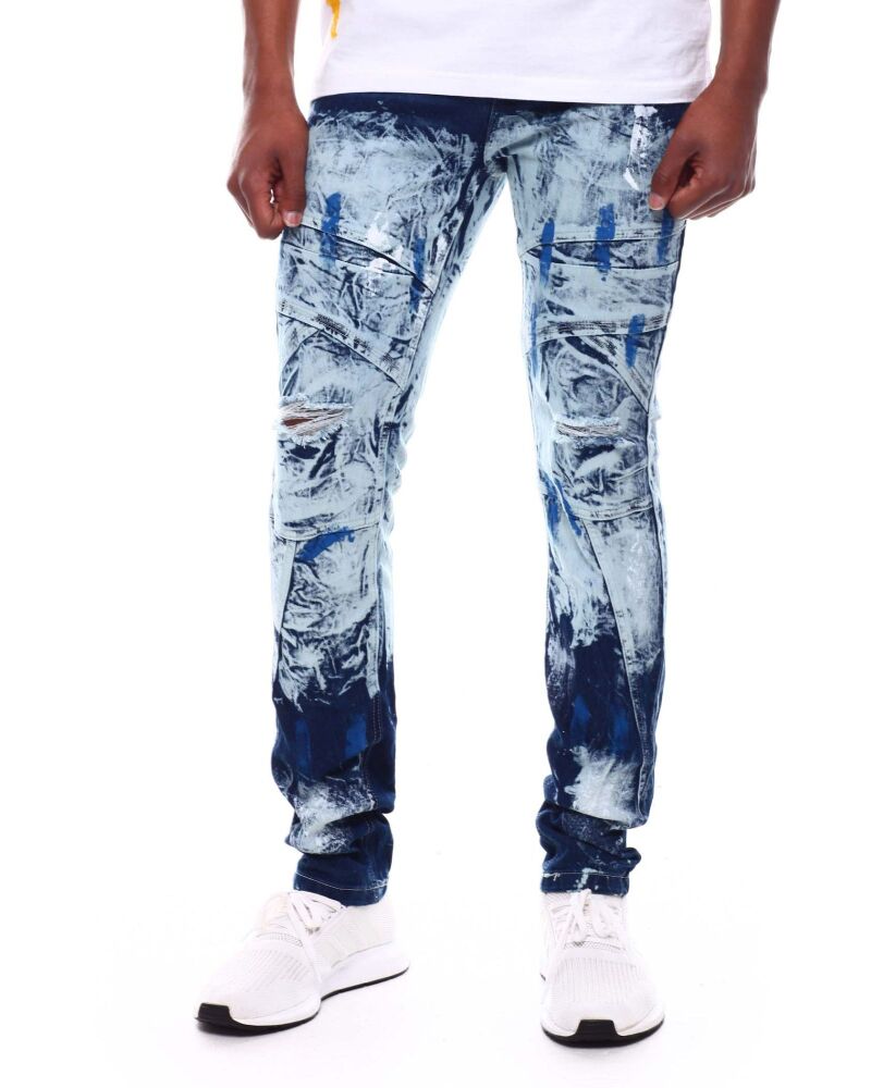 Blue Paint Splash Stretch Denim Jeans Size: W34 L30