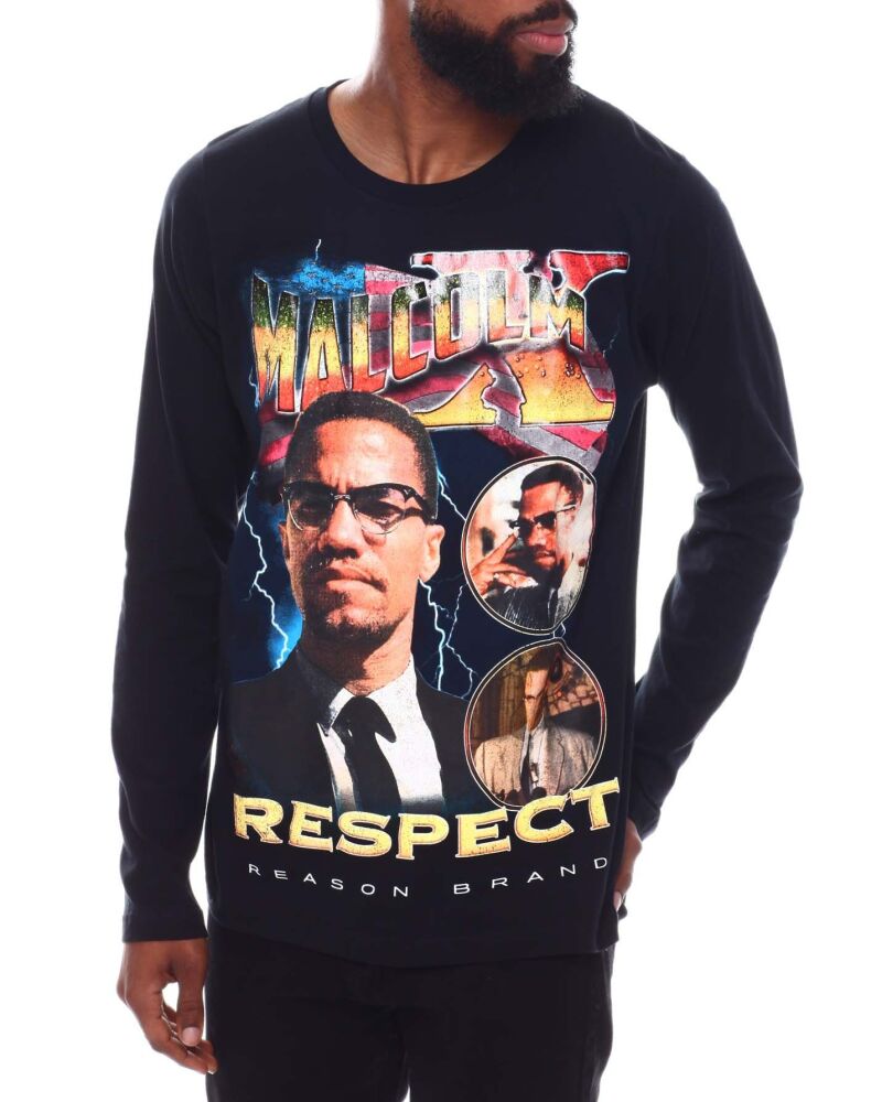 Malcom X Respect Long Sleeve Henley T-Shirt Size: L