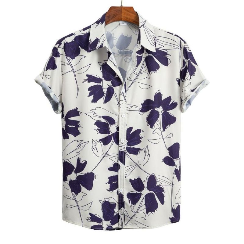 Casual Non-stretch Floral Print Short Sleeve Shirt Size: