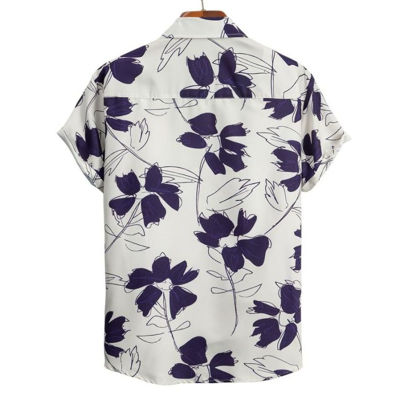 Casual Non-stretch Floral Print Short Sleeve Shirt Size: 1XL