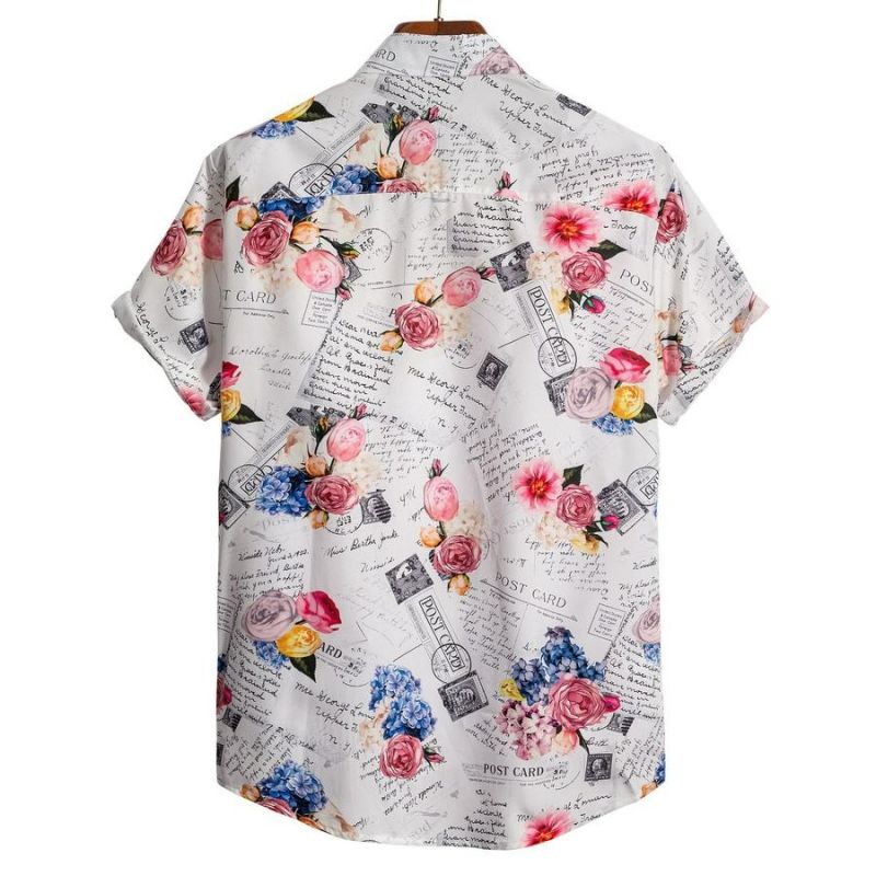 Oversize Casual Non-Stretch Letter Print Short Sleeve Shirt Size: M