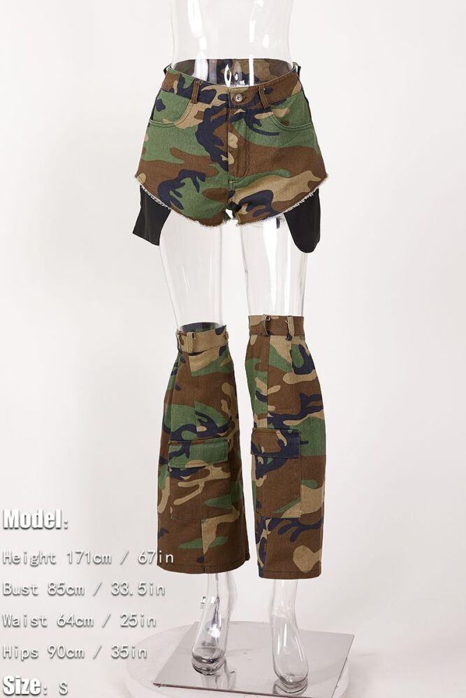 Camo Non-Stretch Print Slim Shorts (with leg sets) Size: XL