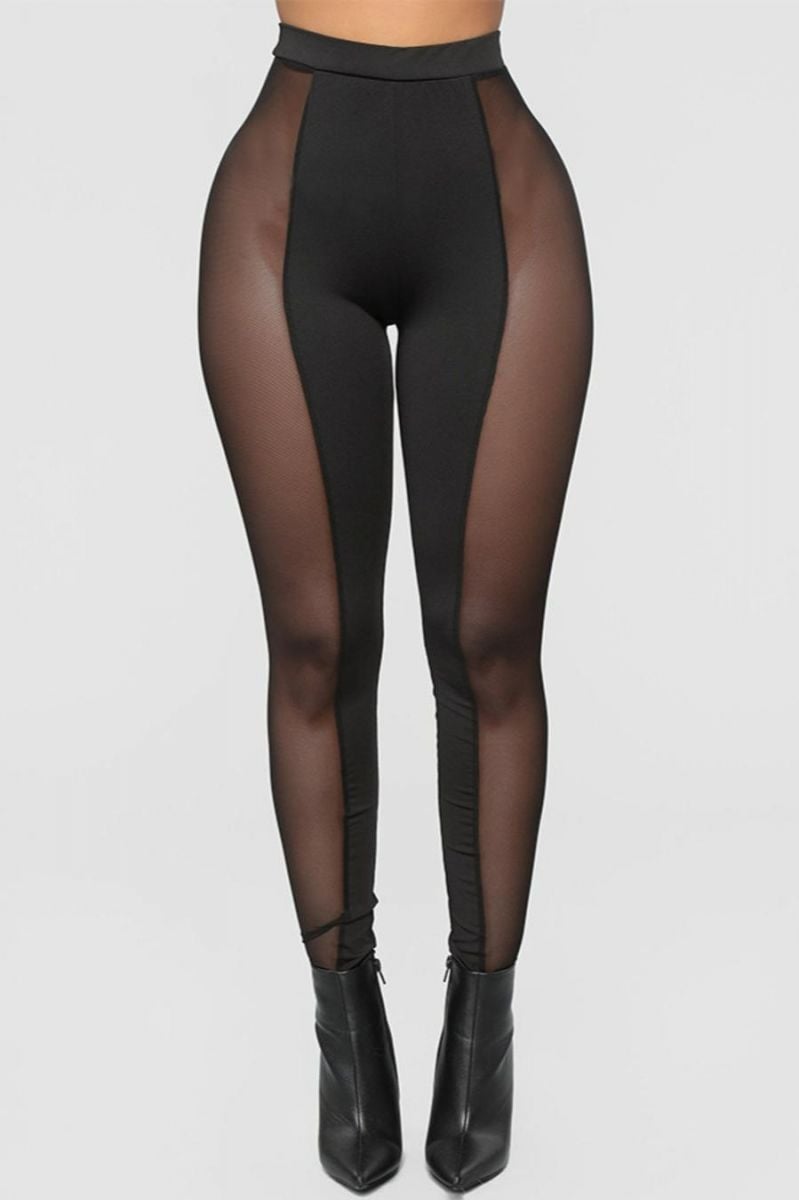 Black Stretch Mesh High-Waist Tights