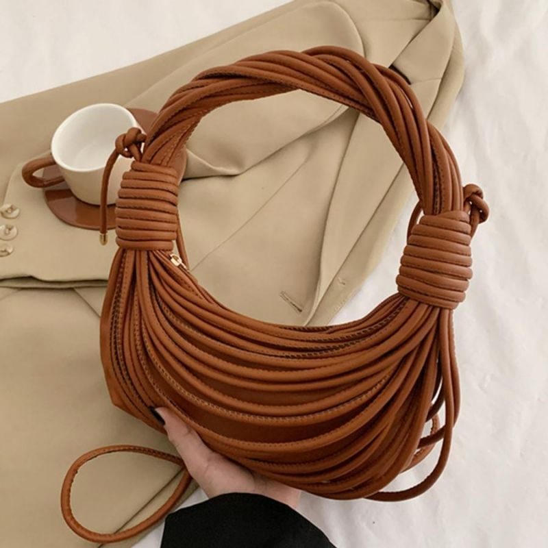 Brown Pu Unique Zip-Up Shoulder Bag