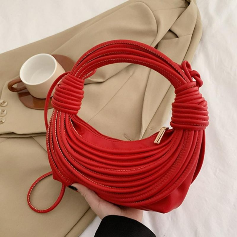 Red Pu Unique Zip-Up Shoulder Bag