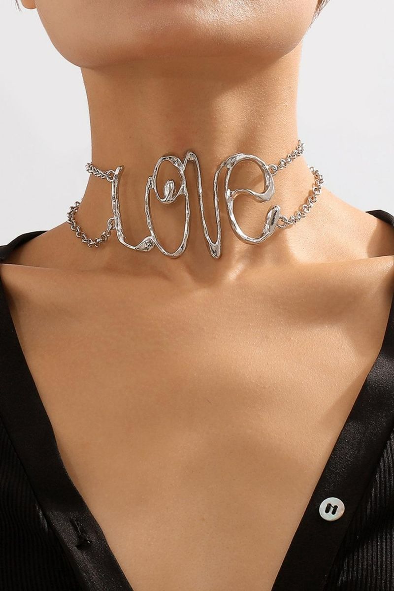 Silver One Pc Letter Metal Chain Hip-Hop Necklace (length:33-41cm)