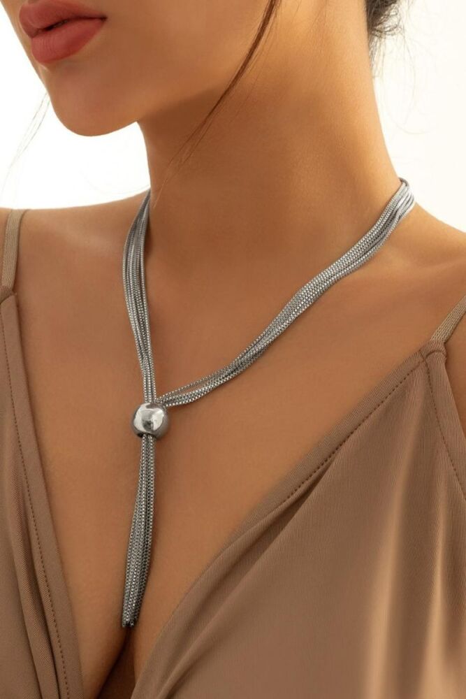 Silver One Pc Multilayer Hip Hop Bead Tassel Necklace