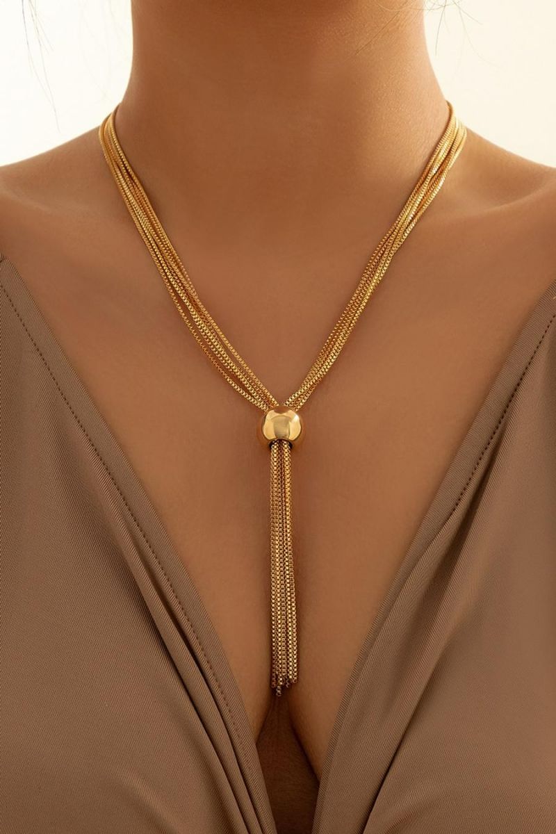 Gold One Pc Multilayer Hip Hop Bead Tassel Necklace