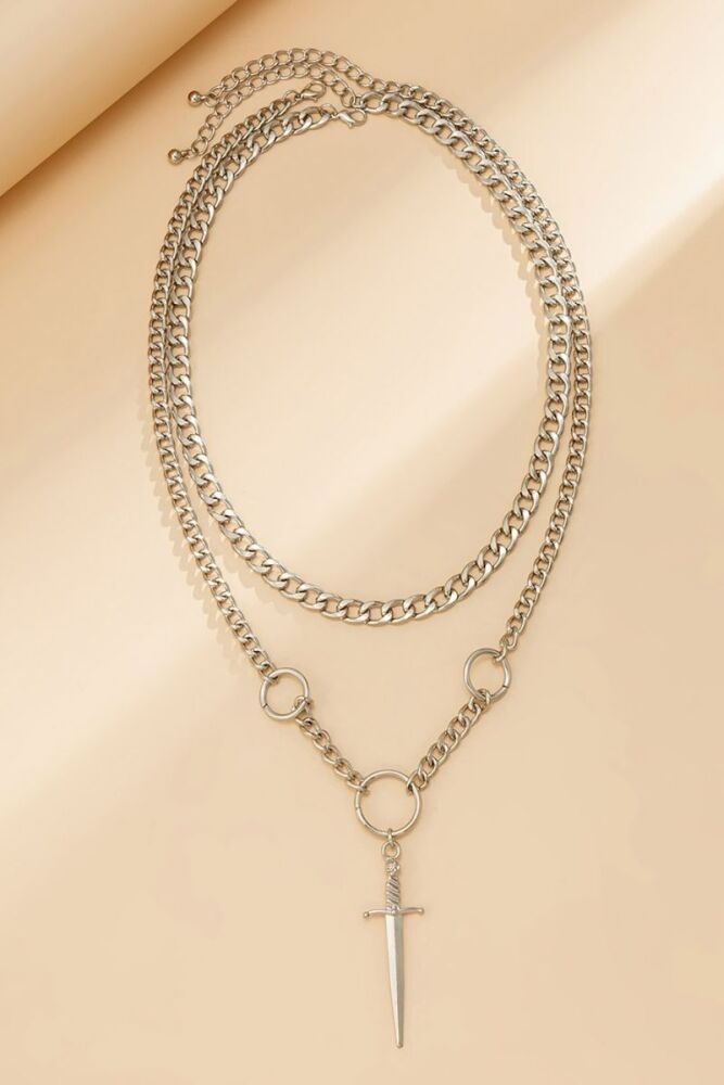 Silver Chain Cross Sword Necklace (Length: 55cm 7cm) SKU: SCCSN-2PN