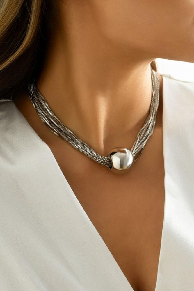 Silver One Pc Multilayer Choker Necklace (length: 35 7cm)