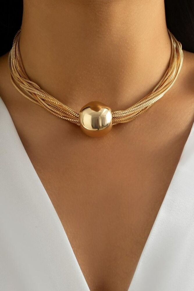 Gold One Pc Multilayer Necklace (length: 35 7cm)