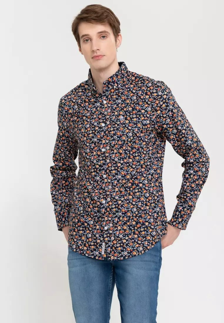 Original Penguin Floral Print Woven Long Sleeve Shirt Size: L