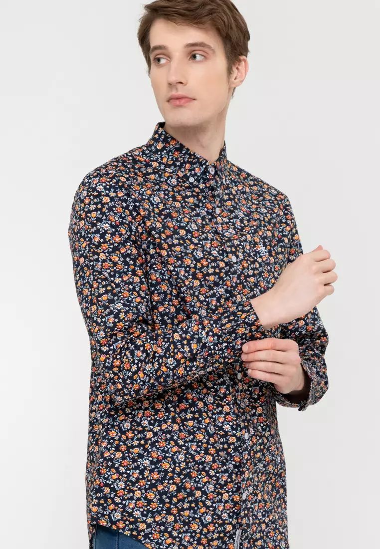 Original Penguin Floral Print Woven Long Sleeve Shirt Size: L