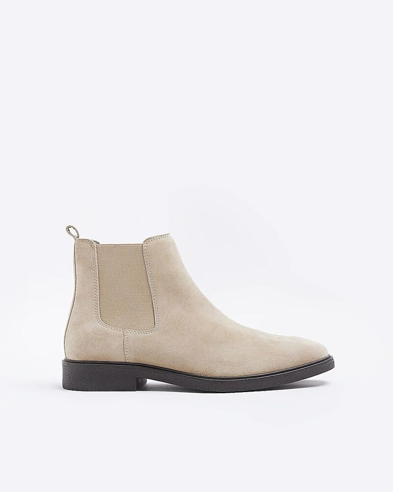 River Island Stone Suede Chelsea Boots Size: 10