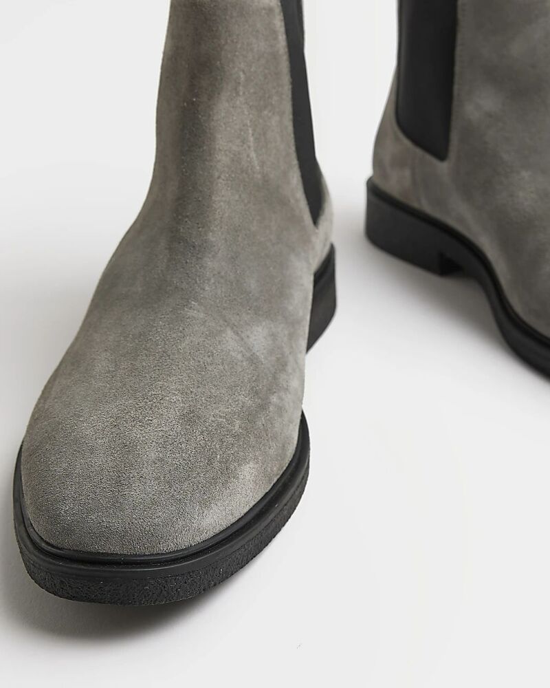 River Island Grey Wide Fit Suede Chelsea Boots