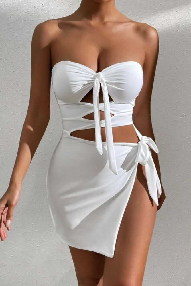Size: S White Stretch Solid Tube Top Mini Dress SKU: WSS-TTMD-DS