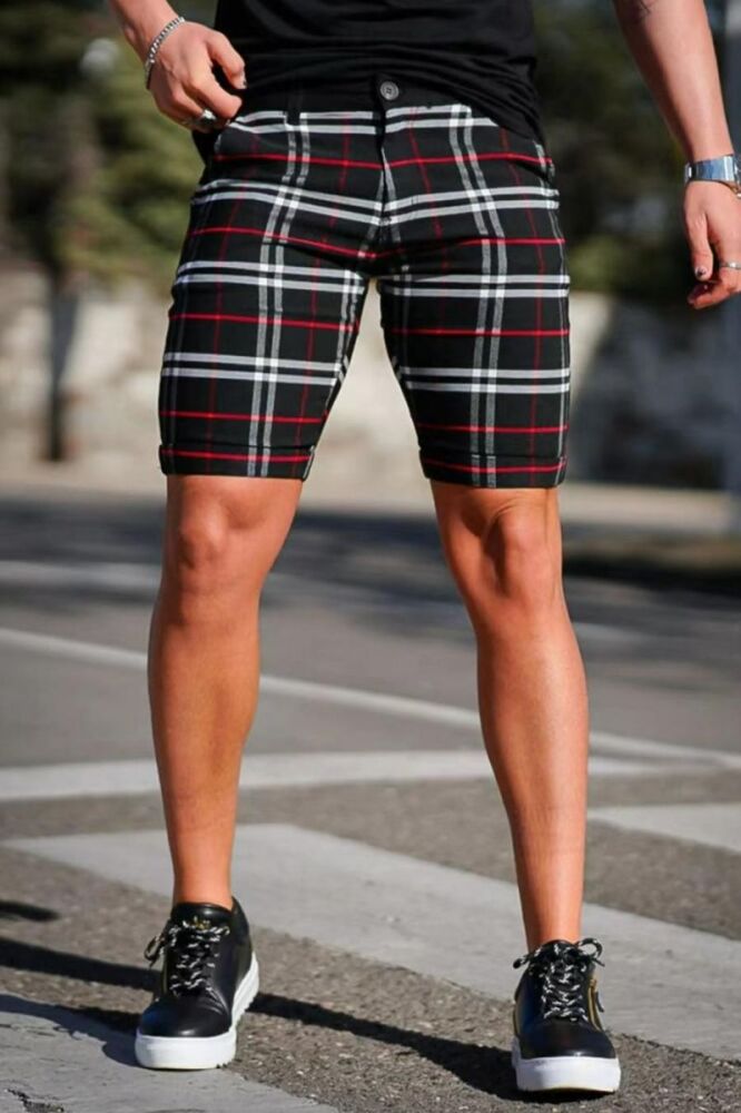 Skinny Plaid Casual Non-Stretch Suit Shorts