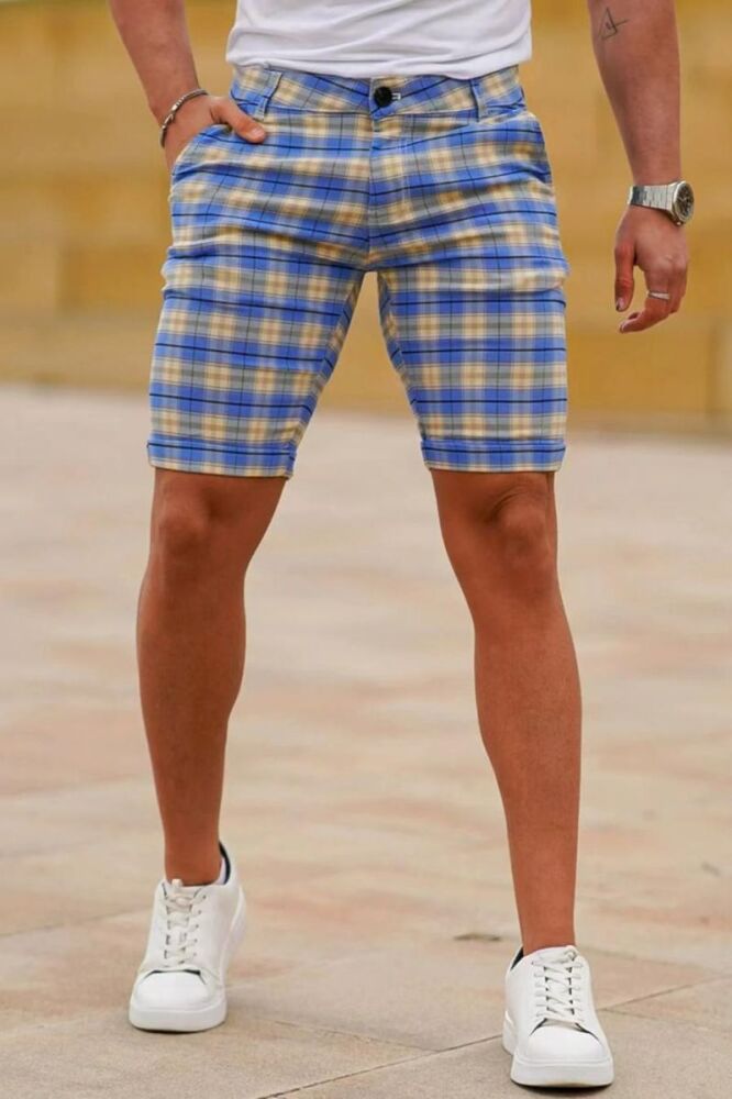 Skinny Fit Plaid Casual Non-Stretch Suit Shorts
