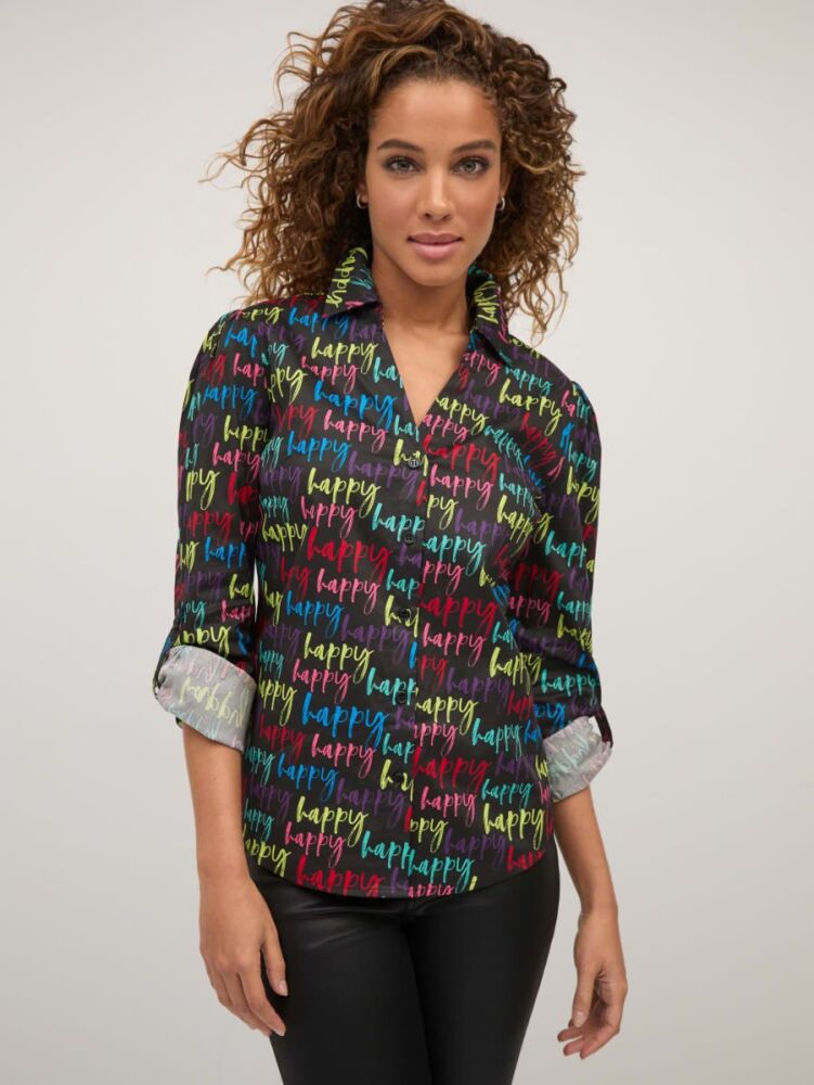 Multicolor Print-Long Sleeve Button-Front Shirt Size: L