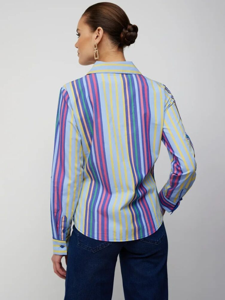 Multi Color Tall Striped Button-Front Shirt Size: L