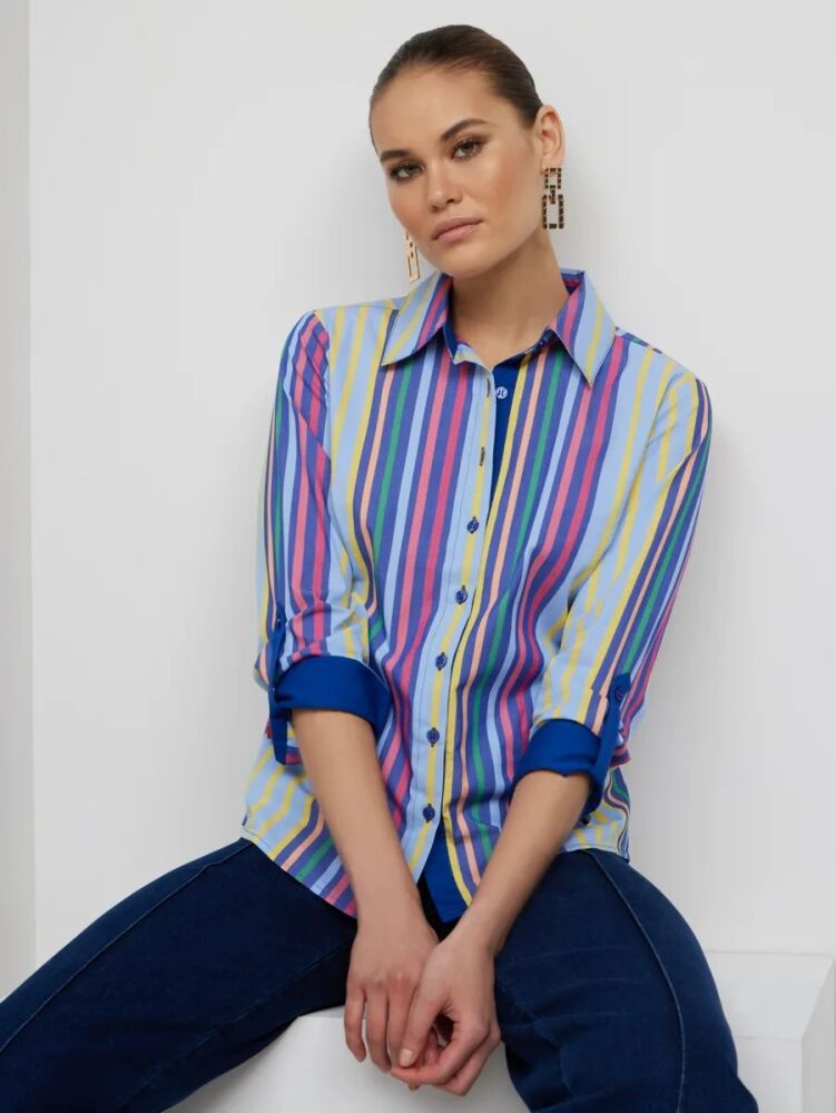 Multi Color Tall Striped Button-Front Shirt Size: L