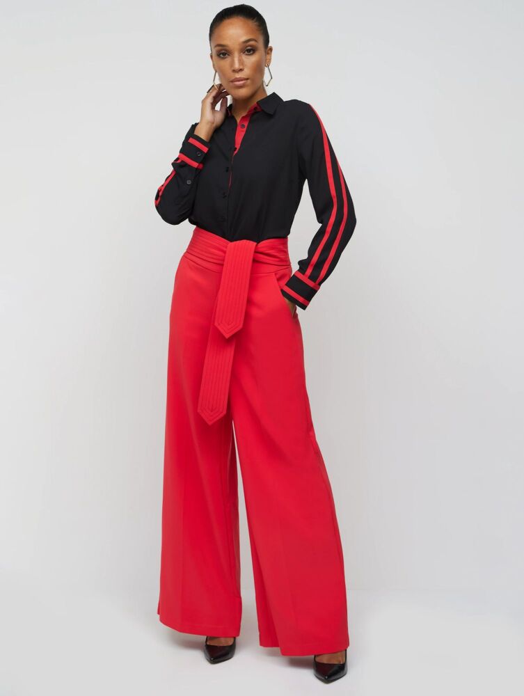 Topstitch Belted Wide-Leg Pant Size: L