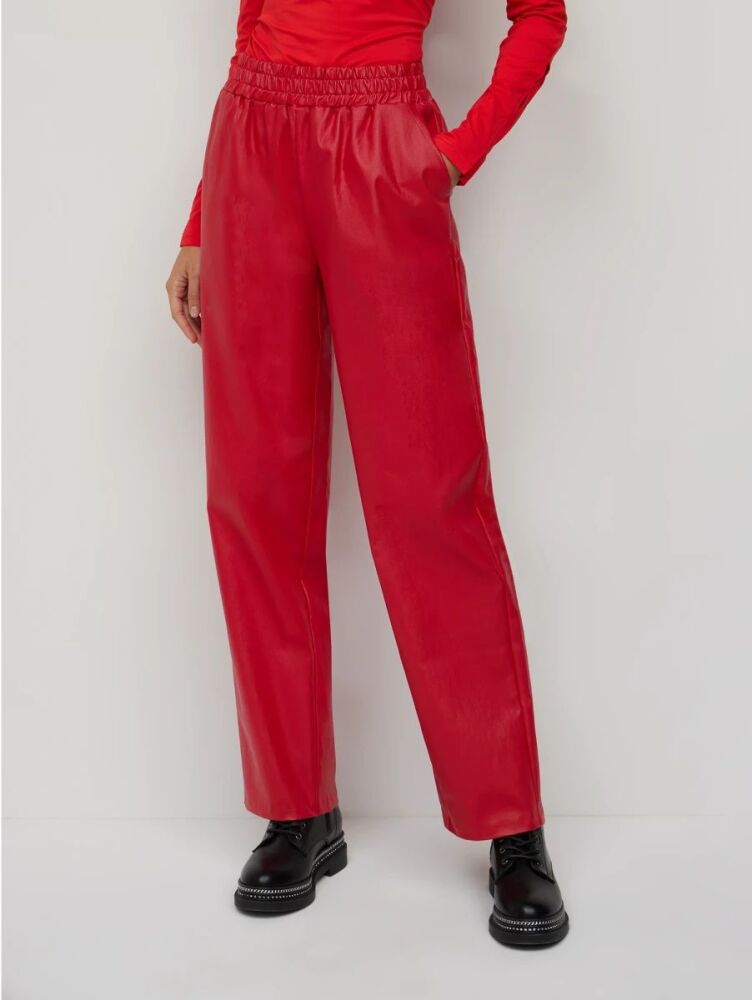 Red High-Waisted Coated Straight-Leg Pant Size: L